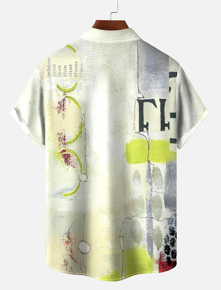 Men's Vintage Mixed Art Patchwork Print Short Sleeve Shirt