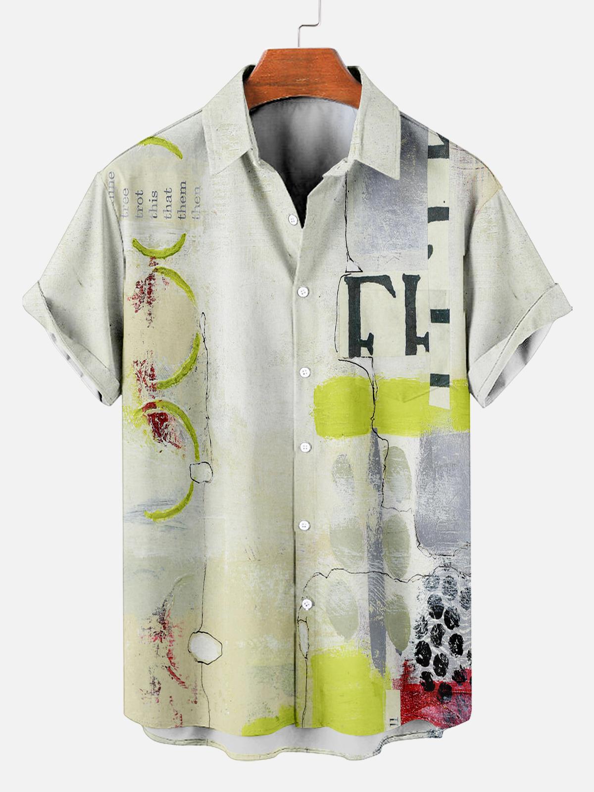 Men's Vintage Mixed Art Patchwork Print Short Sleeve Shirt
