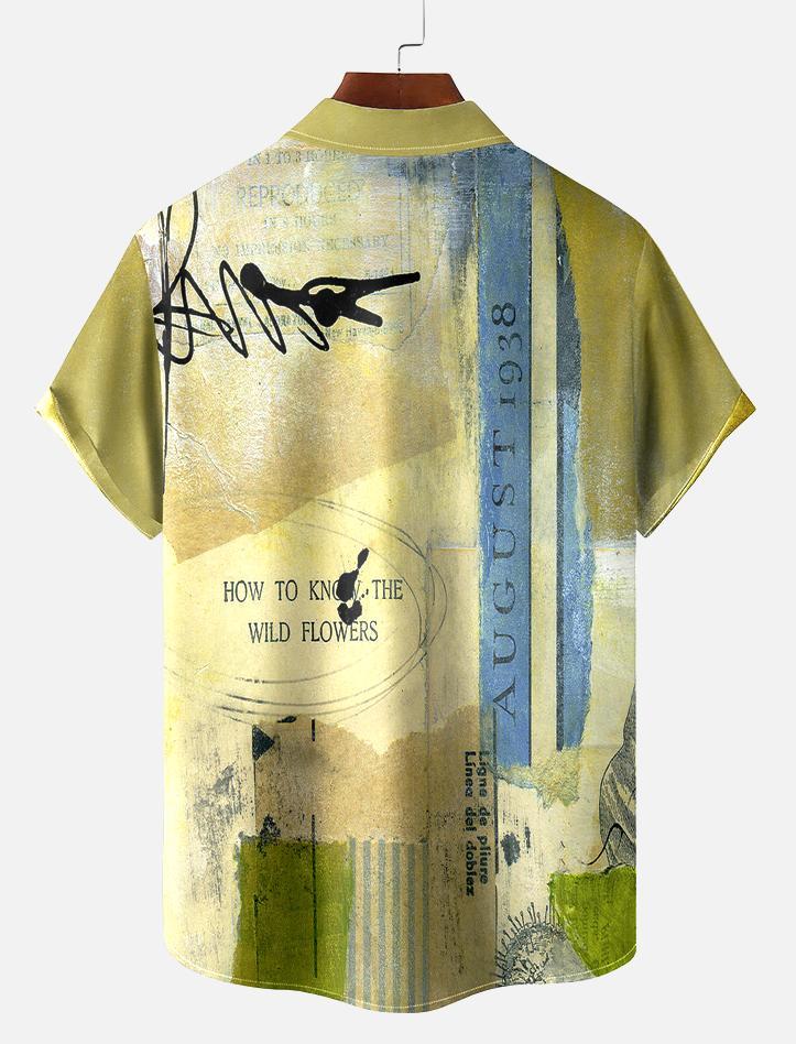 Men's Vintage Mixed Art Patchwork Print Short Sleeve Shirt