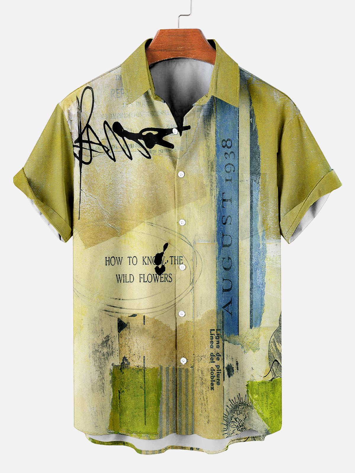 Men's Vintage Mixed Art Patchwork Print Short Sleeve Shirt