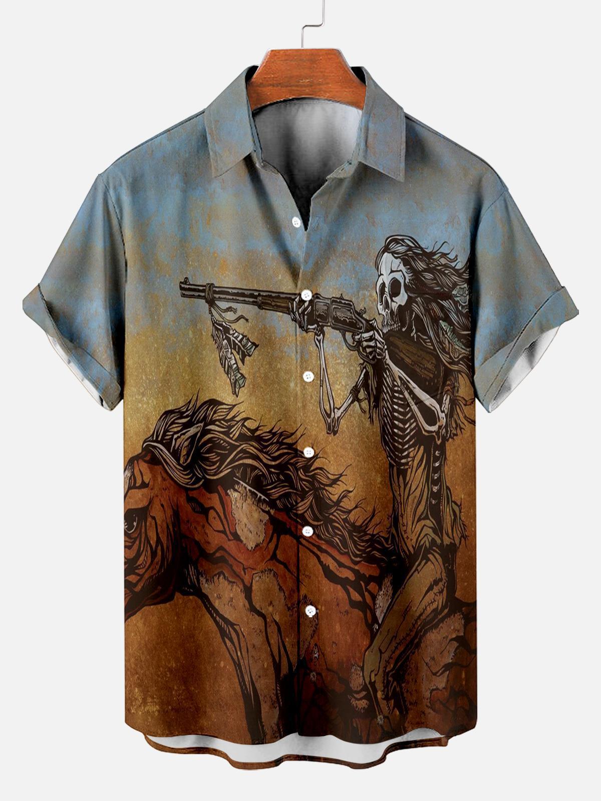 Men's Classic Day of the Dead Skull Graphic Short Sleeve Shirt