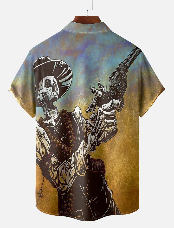Men's Classic Day of the Dead Skull Graphic Short Sleeve Shirt