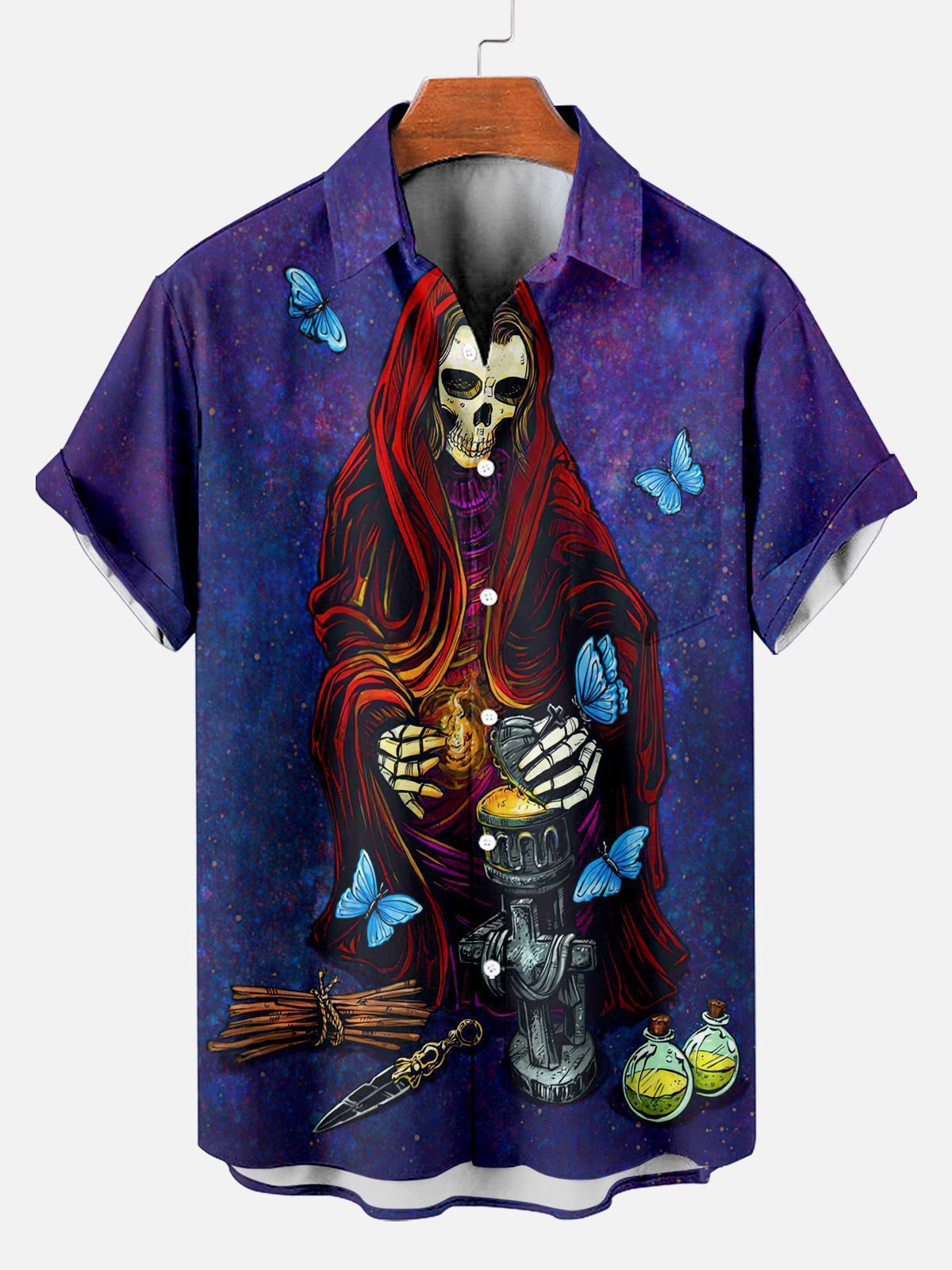 Men's Classic Day of the Dead Skull Graphic Short Sleeve Shirt
