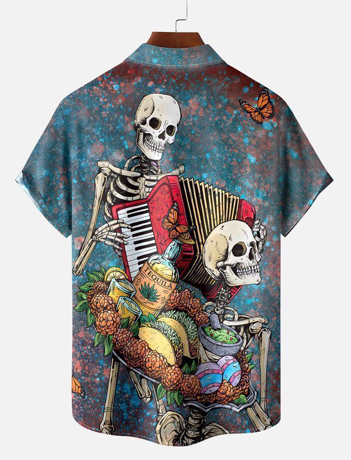 Men's Classic Day of the Dead Skull Graphic Short Sleeve Shirt