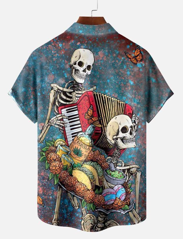 Men's Classic Day of the Dead Skull Graphic Short Sleeve Shirt