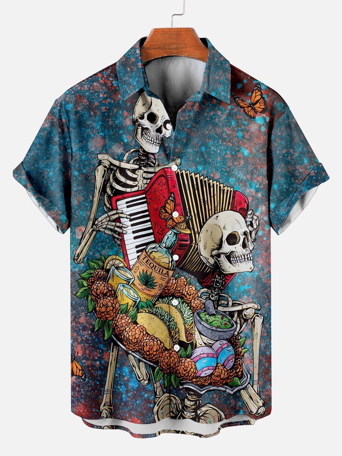 Men's Classic Day of the Dead Skull Graphic Short Sleeve Shirt