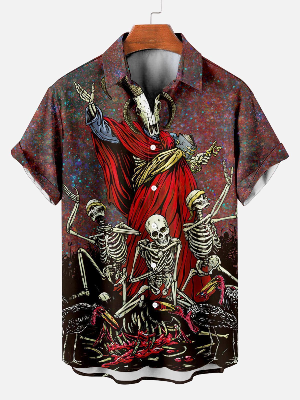 Men's Classic Day of the Dead Skull Graphic Short Sleeve Shirt