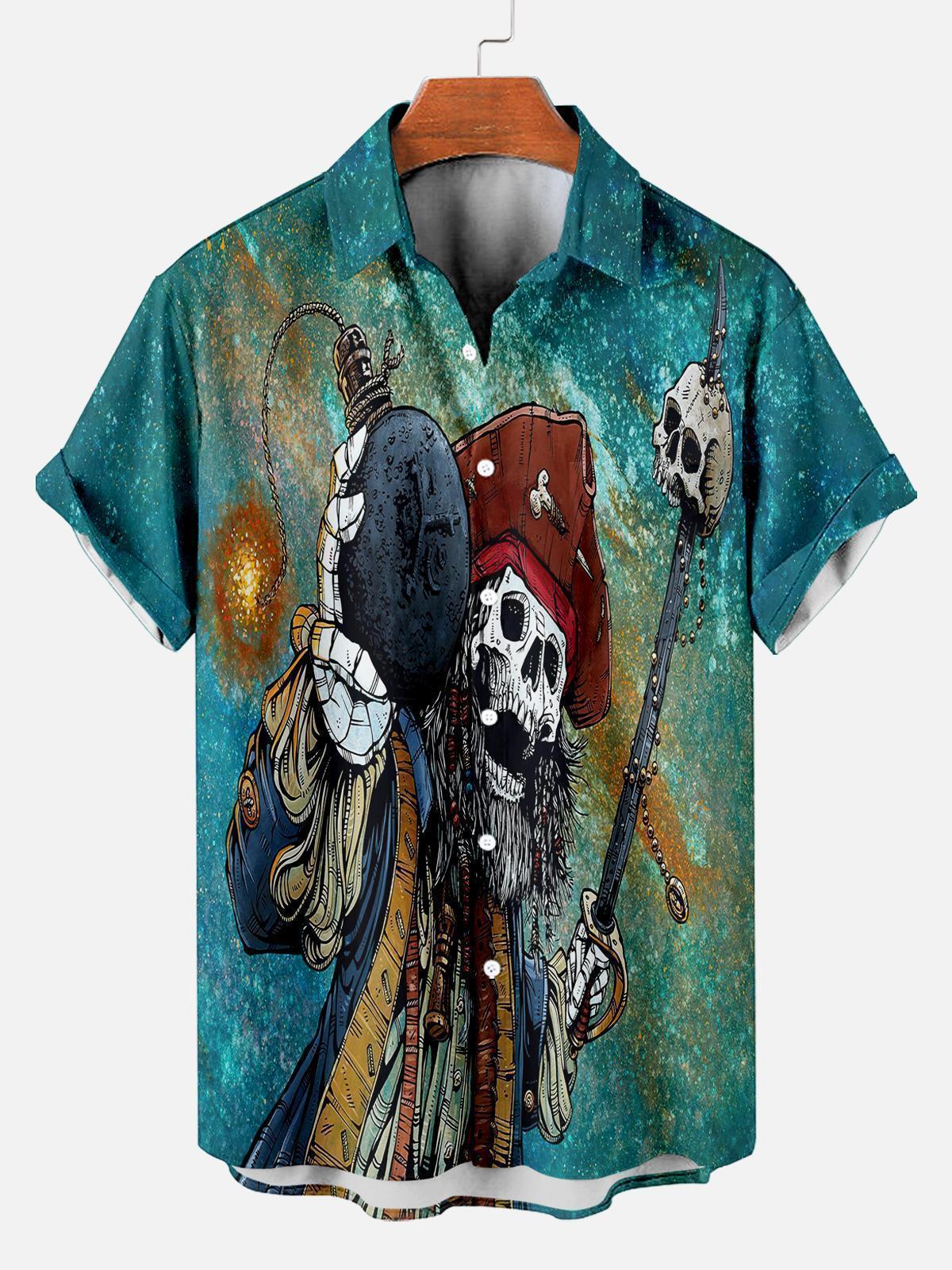 Men's Classic Day of the Dead Skull Graphic Short Sleeve Shirt