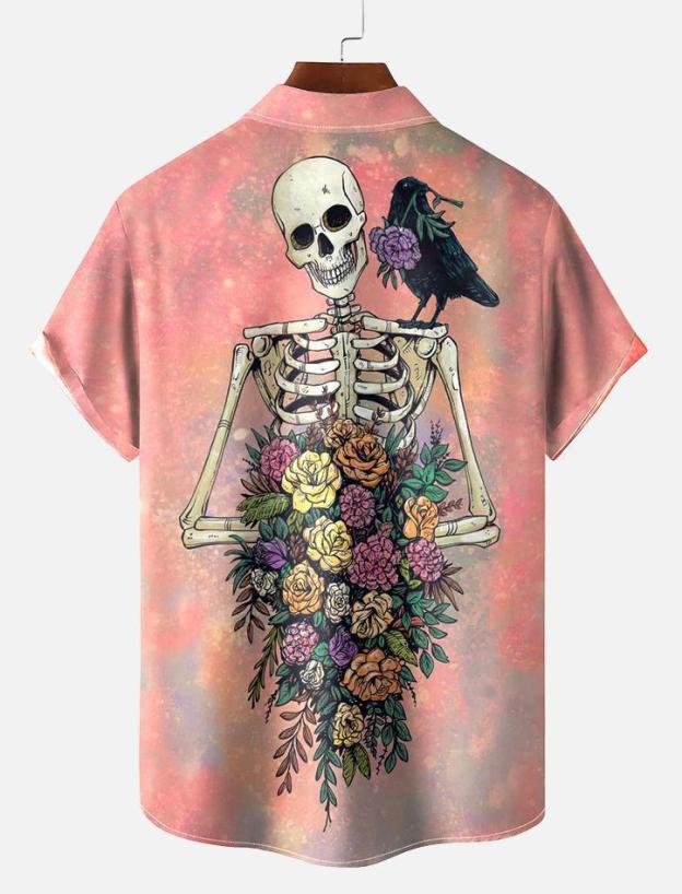 Men's Classic Day of the Dead Skull Graphic Short Sleeve Shirt