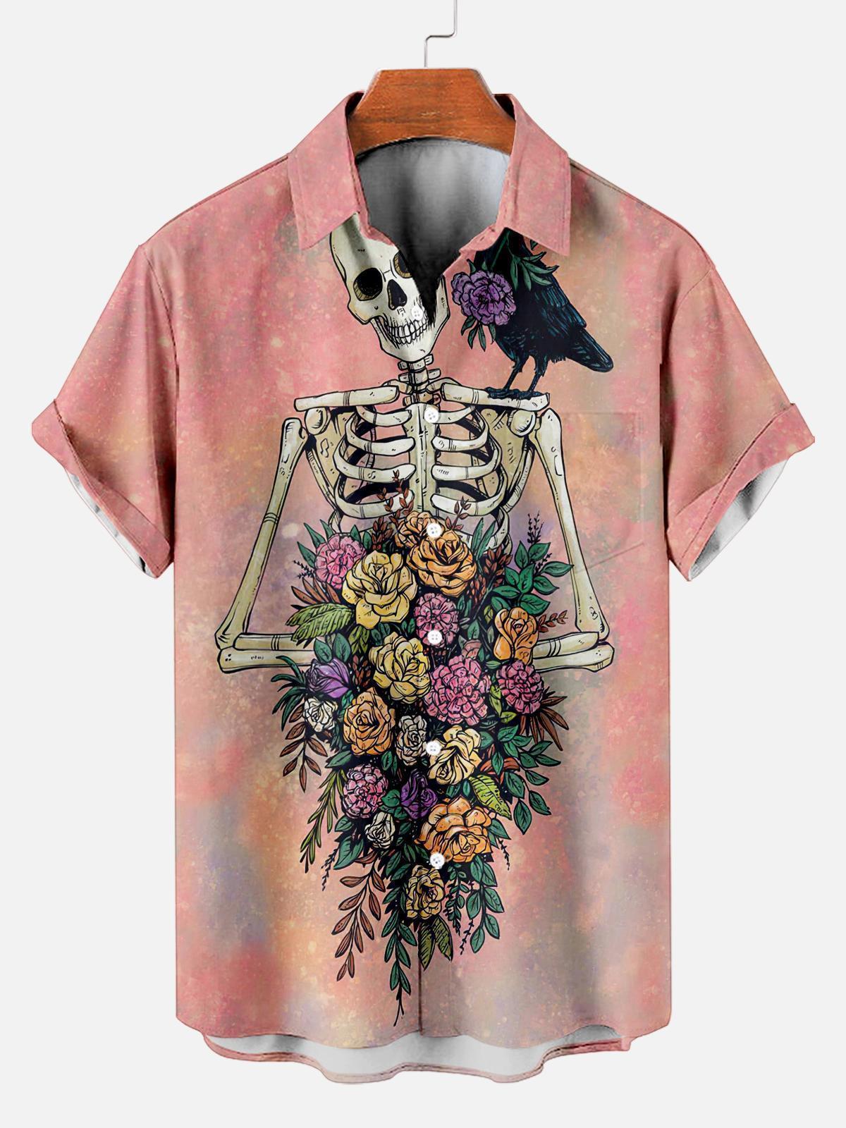Men's Classic Day of the Dead Skull Graphic Short Sleeve Shirt