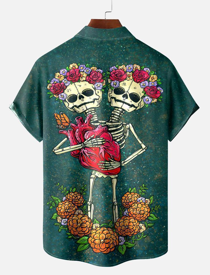 Men's Classic Day of the Dead Skull Graphic Short Sleeve Shirt
