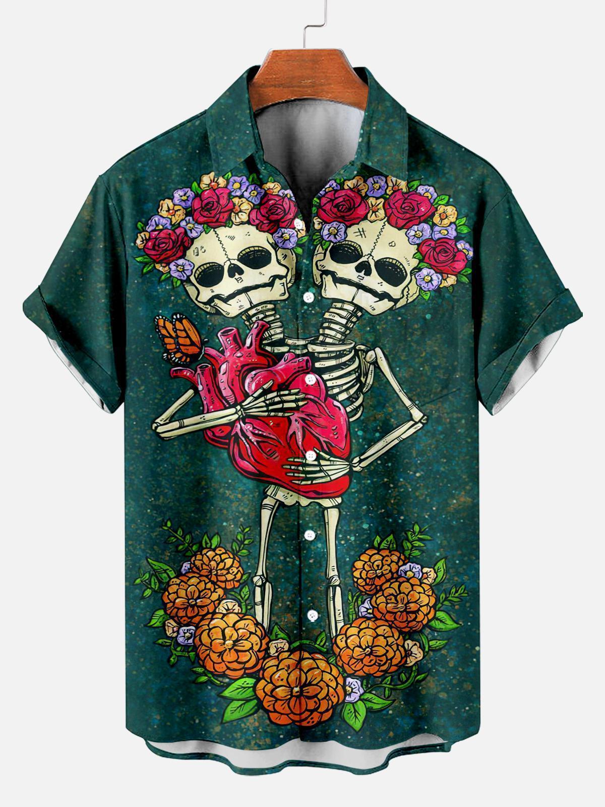 Men's Classic Day of the Dead Skull Graphic Short Sleeve Shirt
