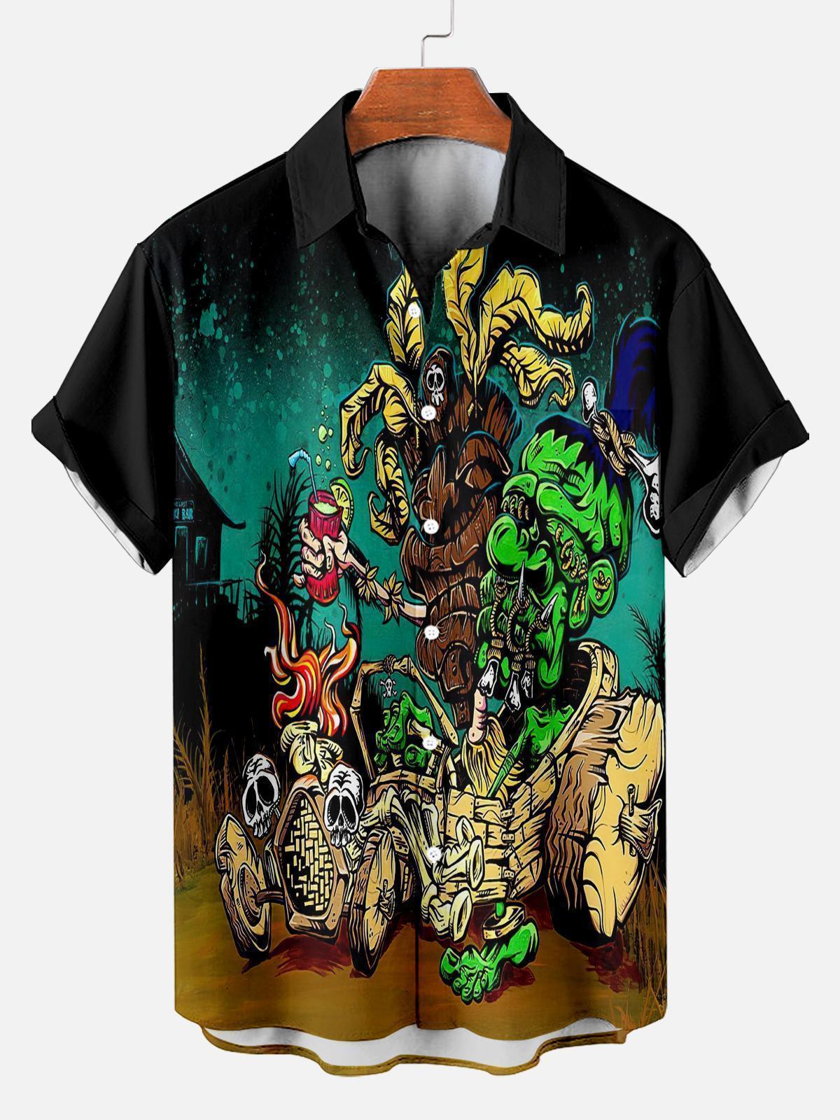Men's Classic Day of the Dead Skull Graphic Short Sleeve Shirt