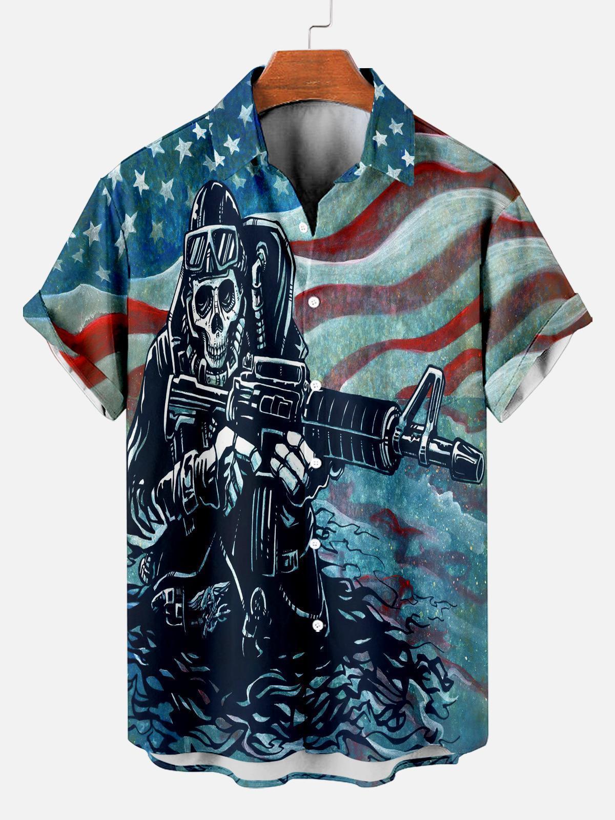 Men's Classic Day of the Dead Skull Graphic Short Sleeve Shirt