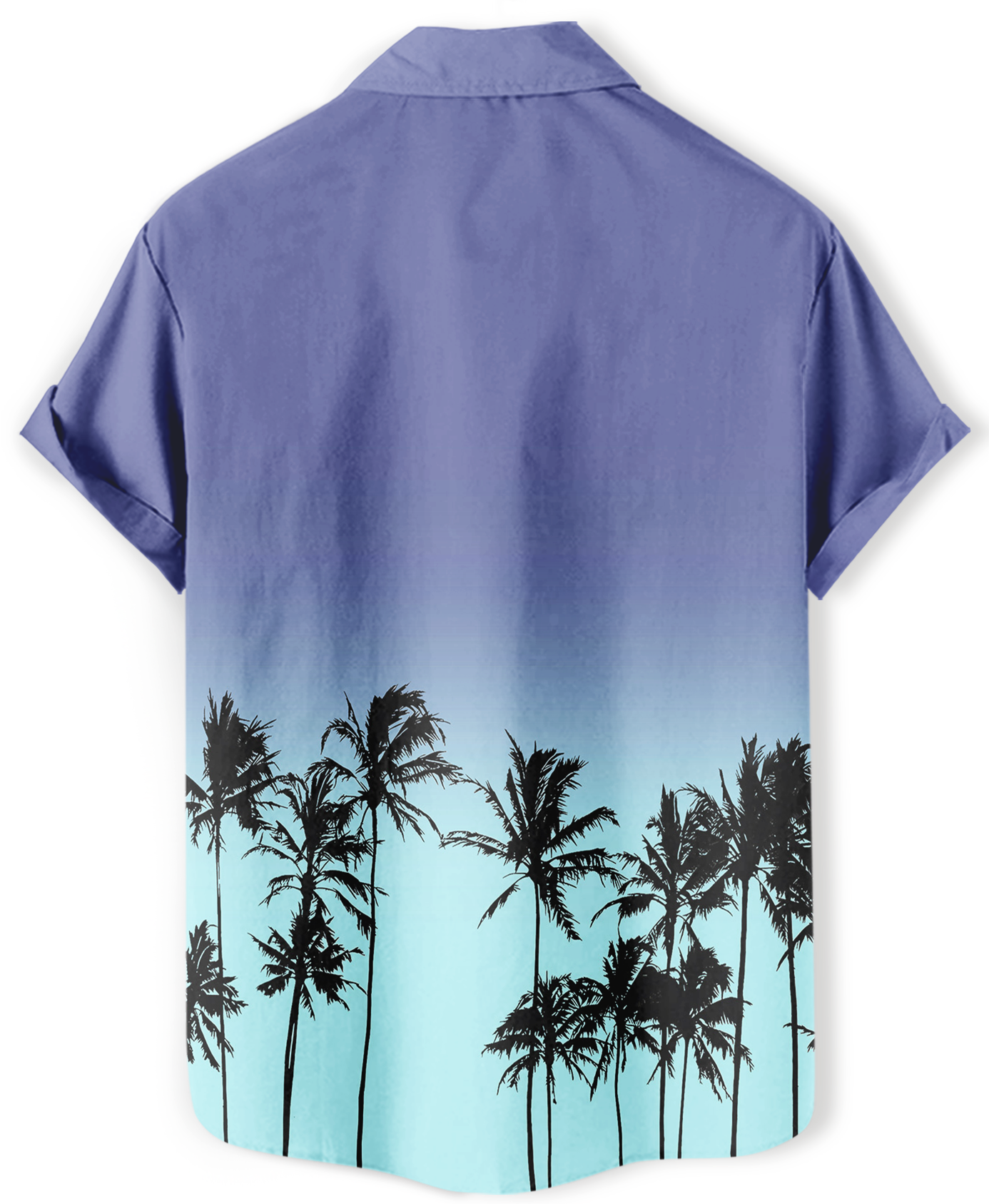 Men's Hawaiian Aloha Shirt, Short Sleeve Button Down, Palm Tree Print, Blue Ombre, Casual Beach Wear