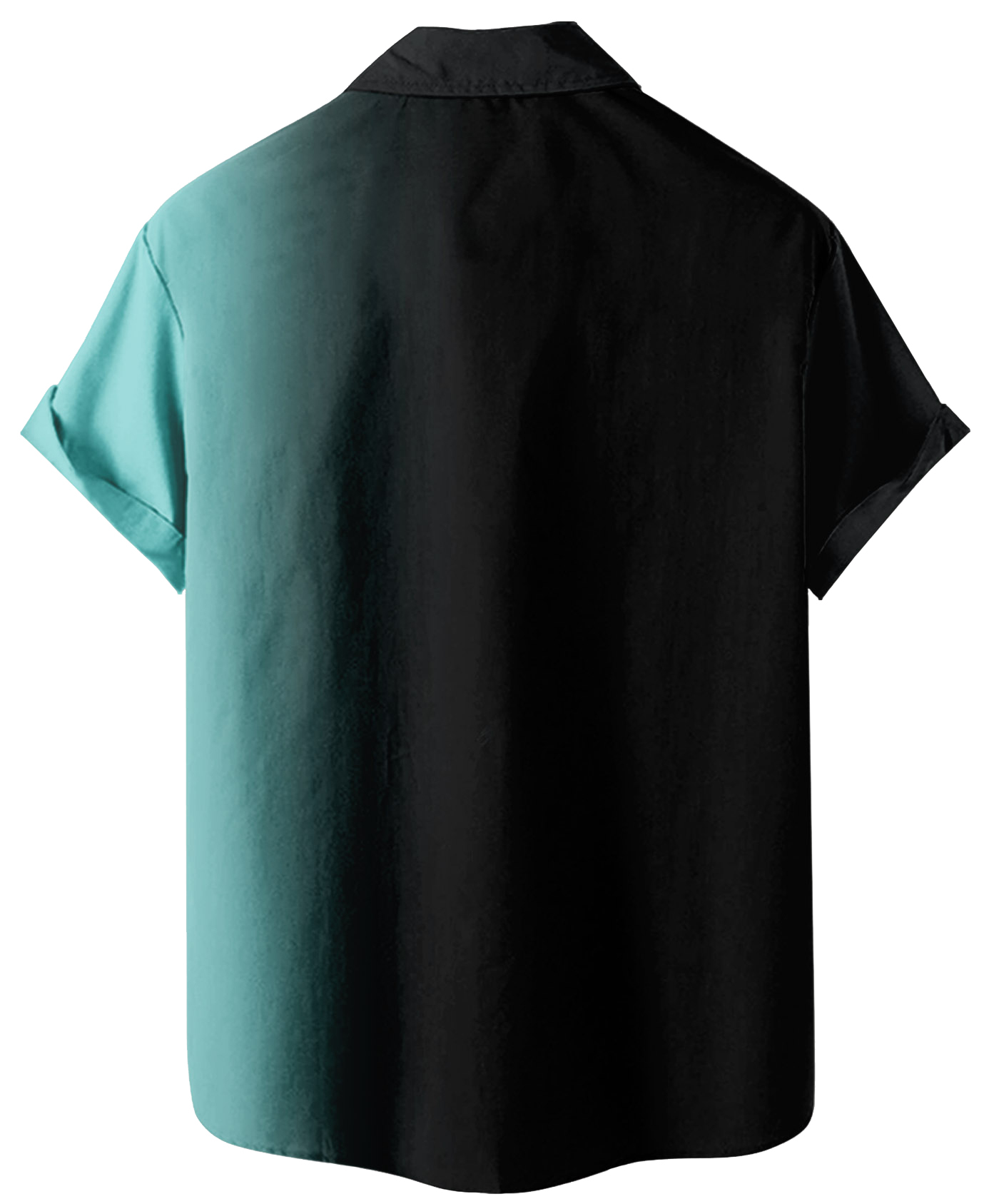 Men's Hawaiian Shirt, Short Sleeve Button Down, Palm Tree Print, Black and Turquoise Gradient