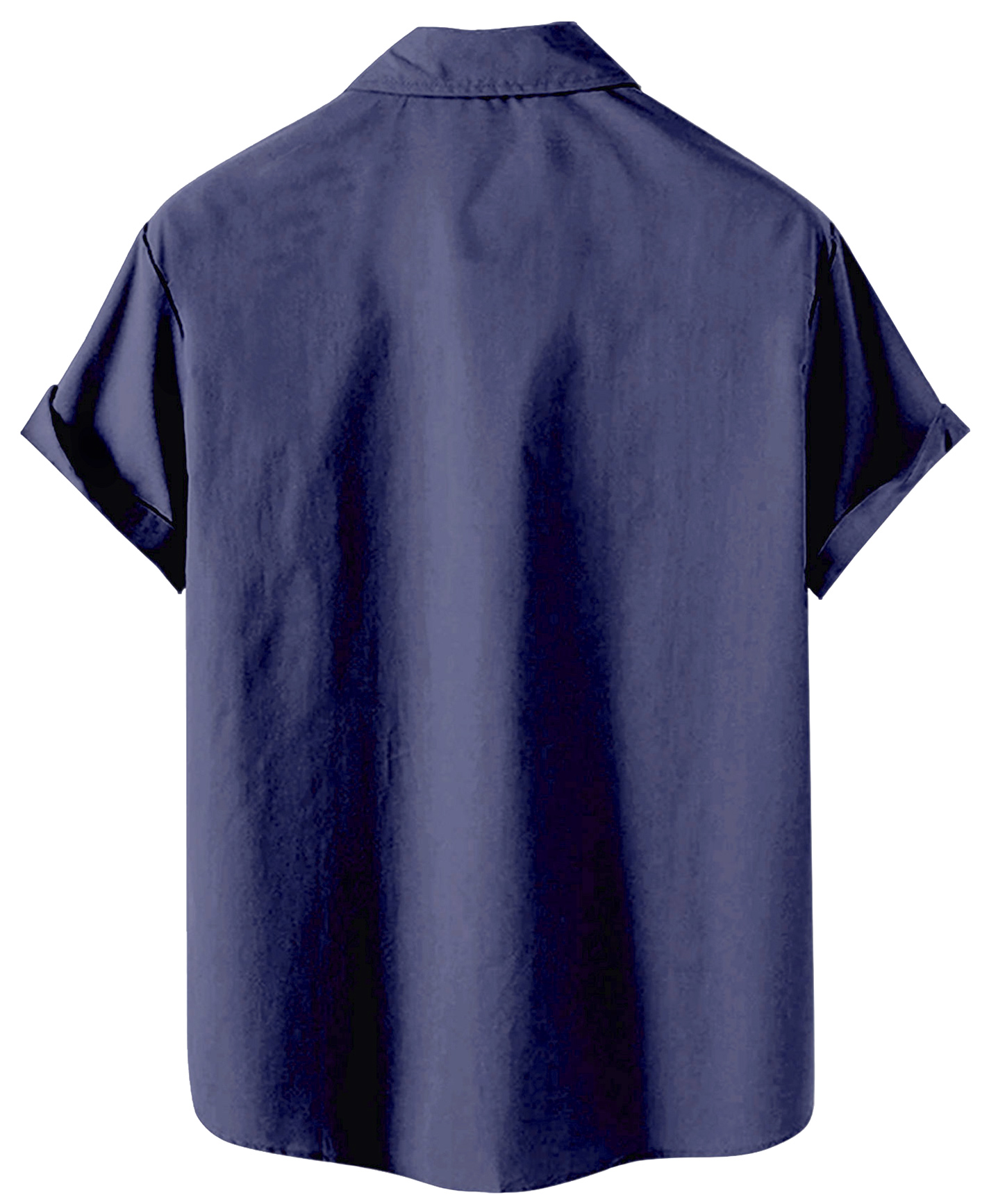 Men's Hawaiian Style Short Sleeve Button Down Shirt, Navy Blue and White Striped with Palm Tree Print