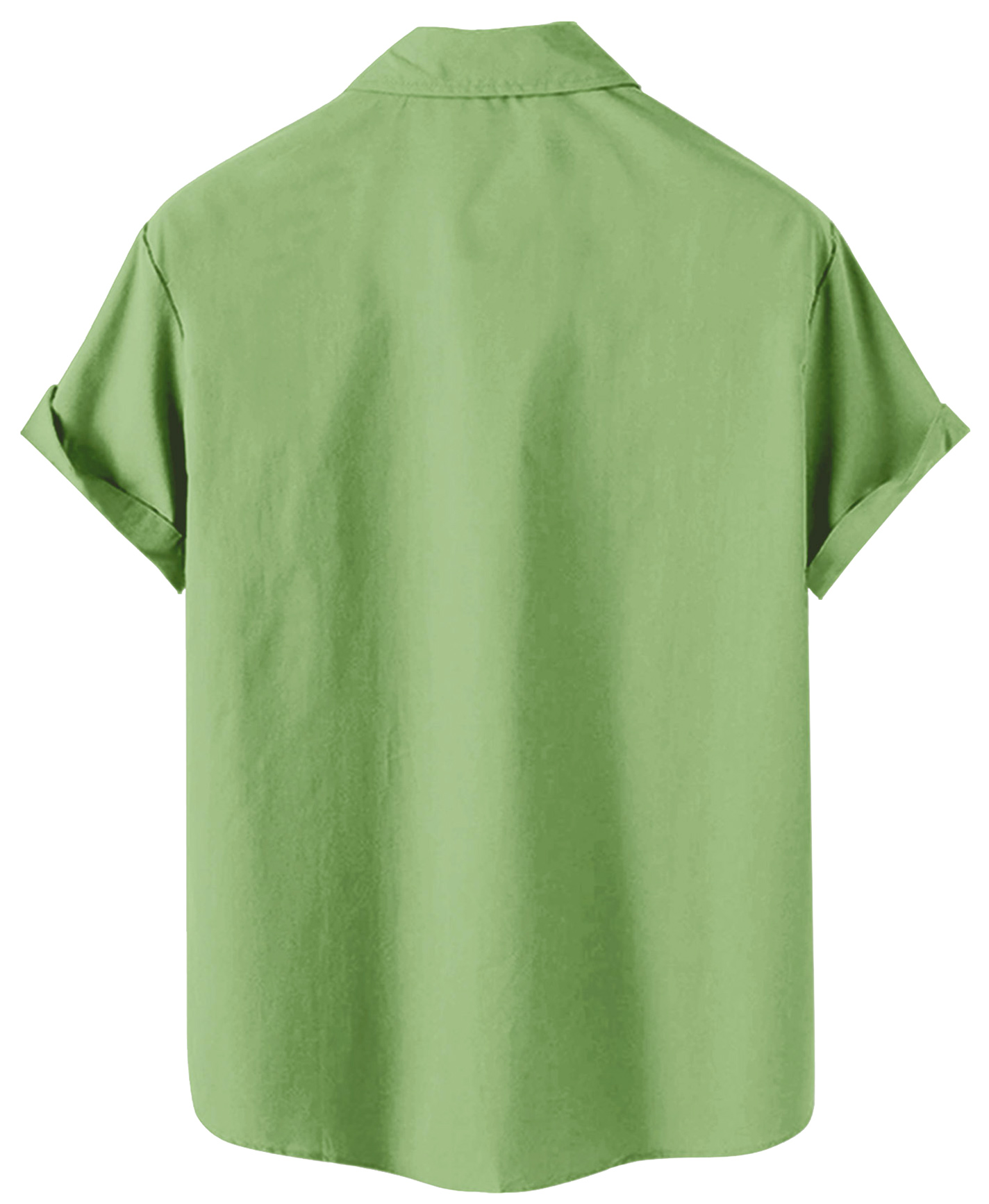 Men's Short Sleeve Button Down Shirt, Green with White Star Panel, Casual Retro Style