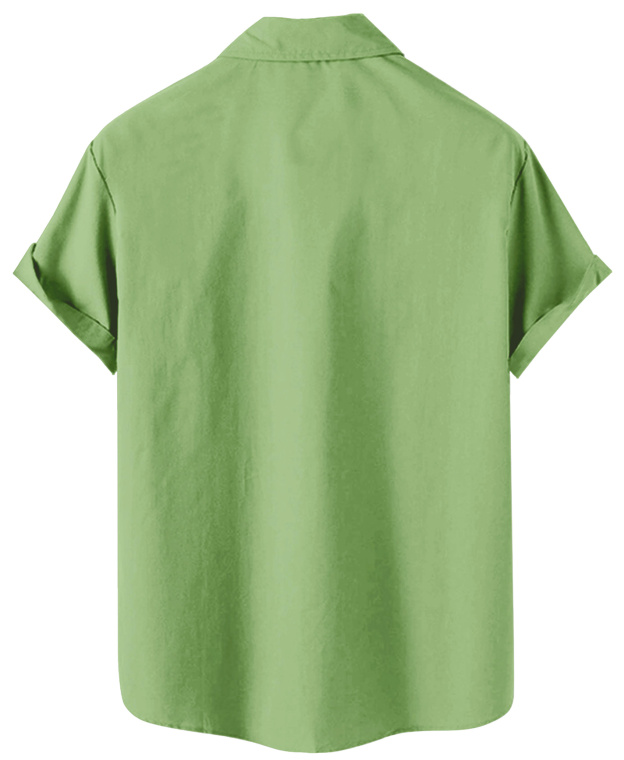 Men's Short Sleeve Button Down Shirt, Green with White Star Panel, Casual Retro Style