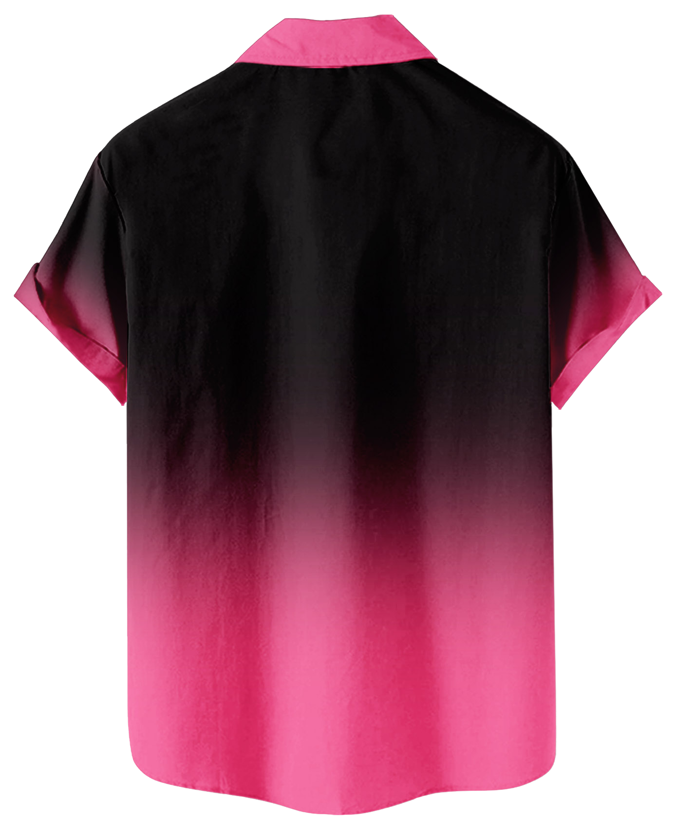 Men's Short Sleeve Button Down Shirt, Black and Pink Ombre with Flamingo Print, Casual Hawaiian Style