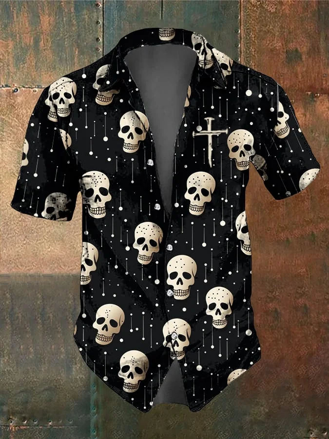 Men's Retro Dark Style Skull Print Shirt