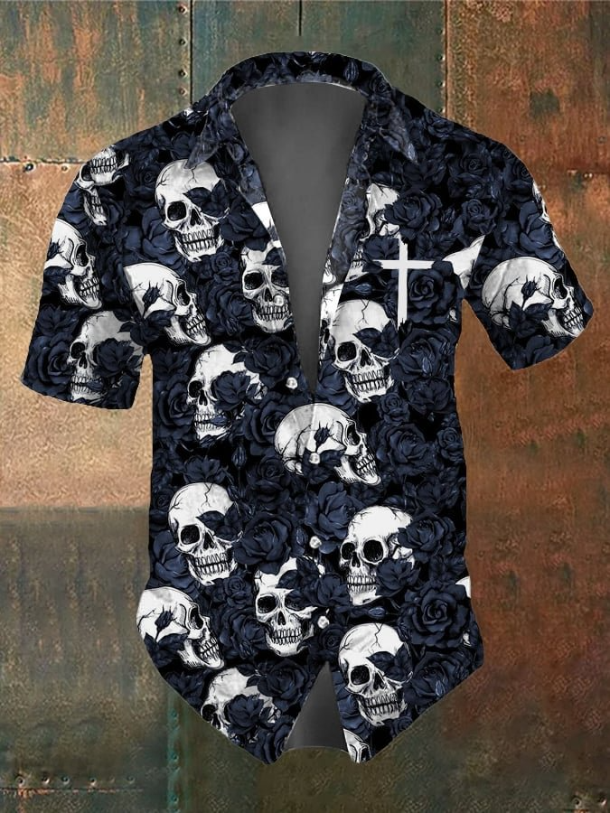 Men's Retro Dark Style Skull Print Shirt