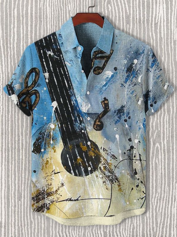 Men's Retro Classic Music Casual Short Sleeve Shirt