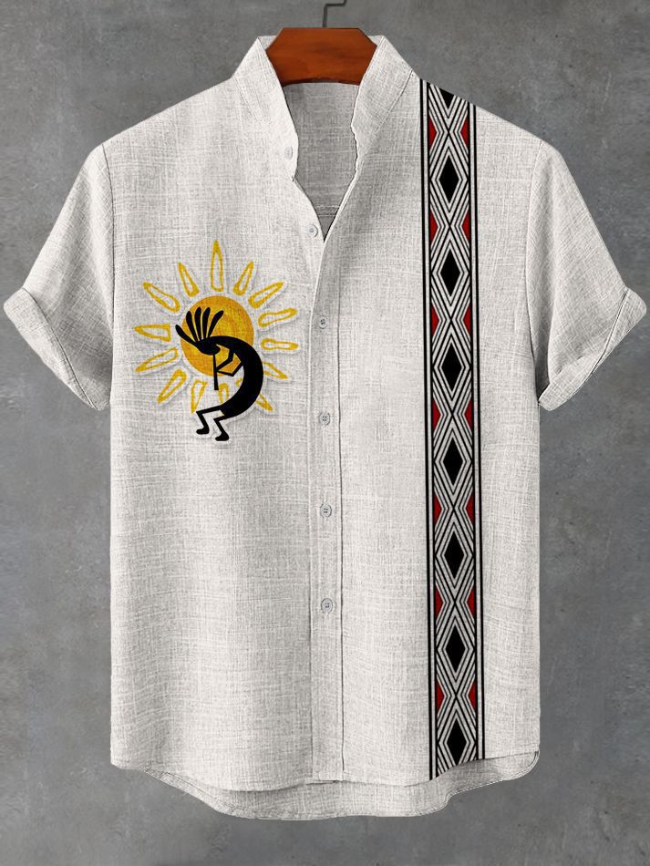 Men's Retro Tribal Stripe Pattern Short Sleeve Shirt