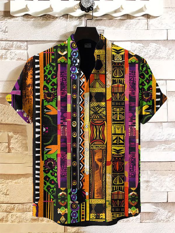 Men's Retro Ethnic Tribal Short Sleeve Shirt