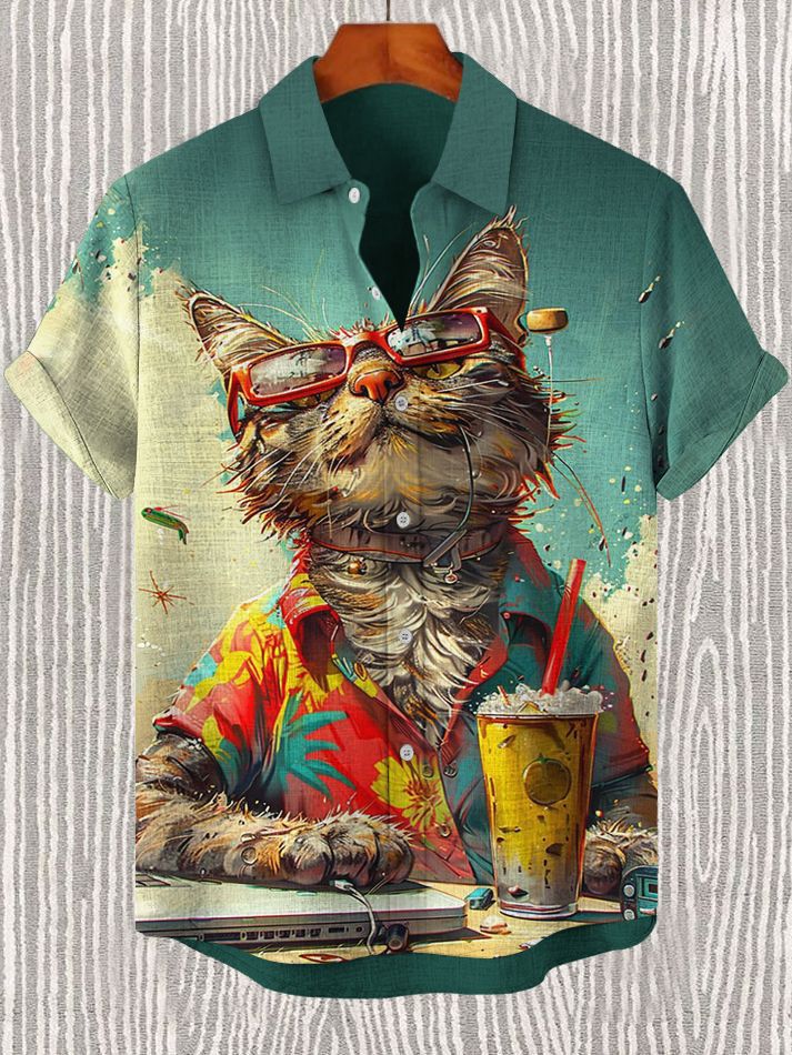 Retro Fashion Anthropomorphic Animal Short Sleeve Shirt