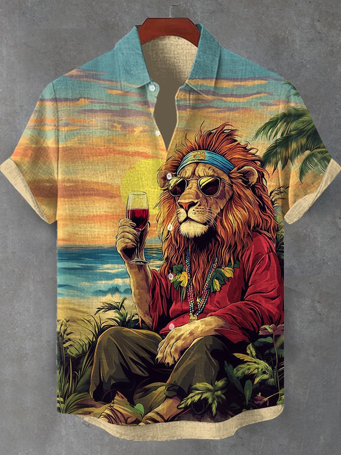 Men's Hawaiian Animal Print Short Sleeve Shirt