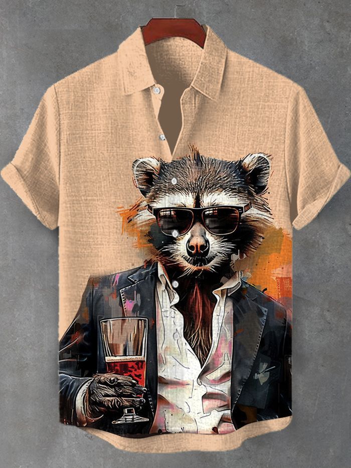 Retro Fashion Anthropomorphic Animal Short Sleeve Shirt