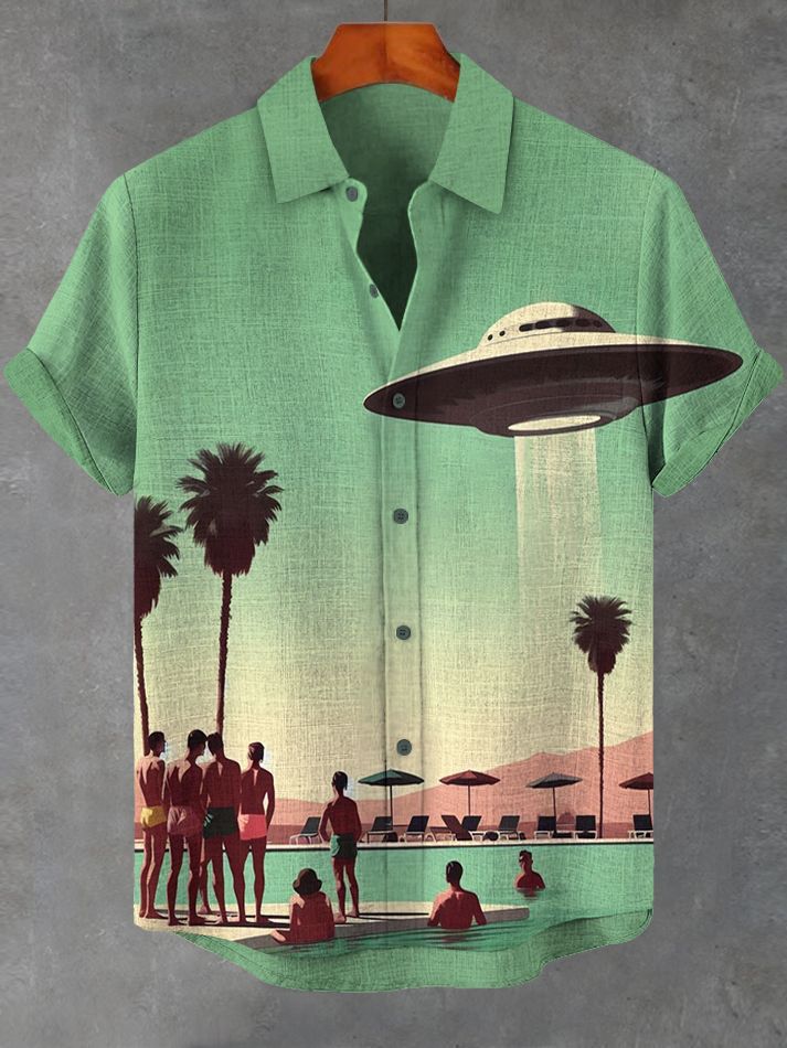 Men's Hawaiian Vintage Spaceship Short Sleeve Shirt