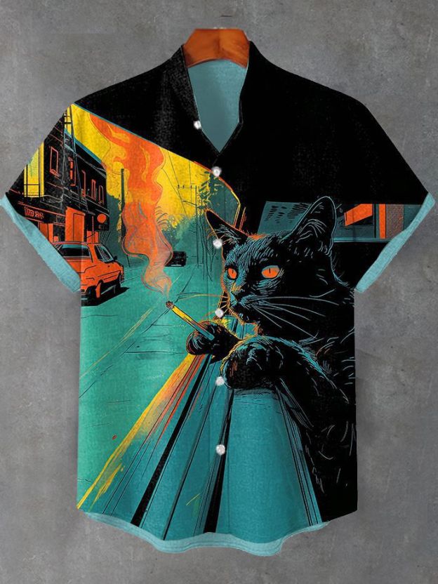 ]Men's Hawaiian Floral Rooster Animal Graphic Art Print Shirt