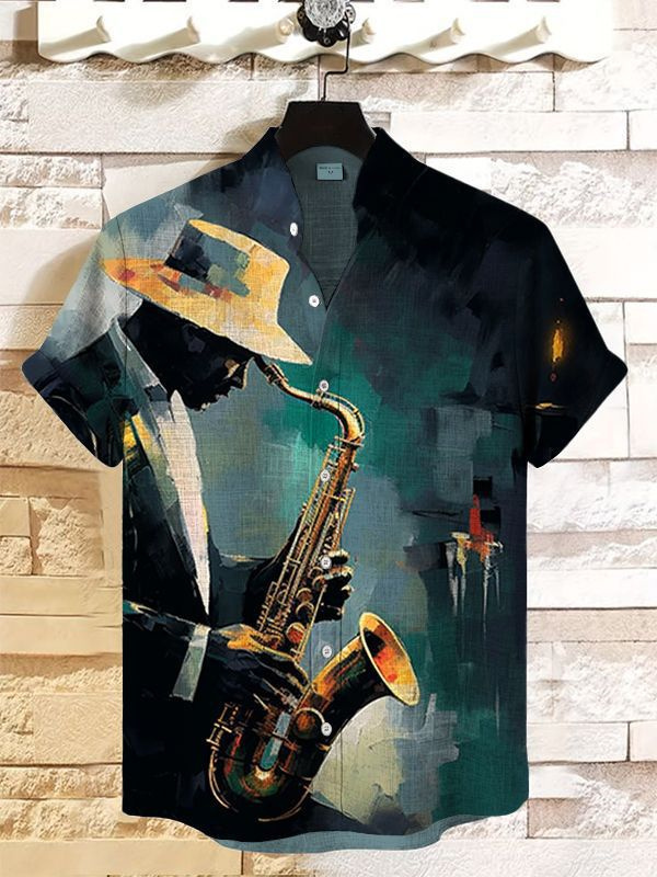 Stylish Blue Print Cotton Linen Shirt