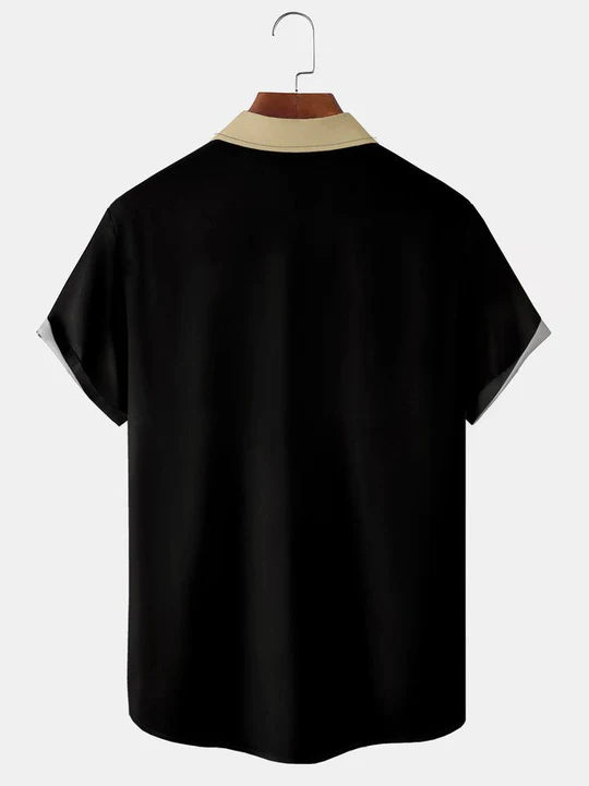 Men's Casual Contrast Lapel Short Sleeve Shirt