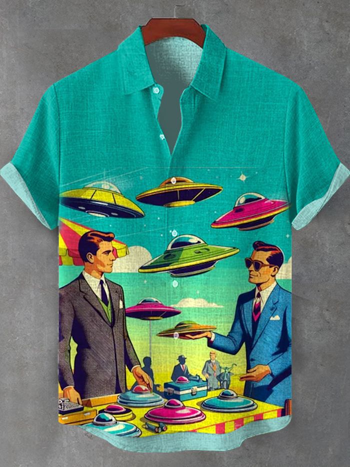 Men's Retro Spaceship Short Sleeve Shirt