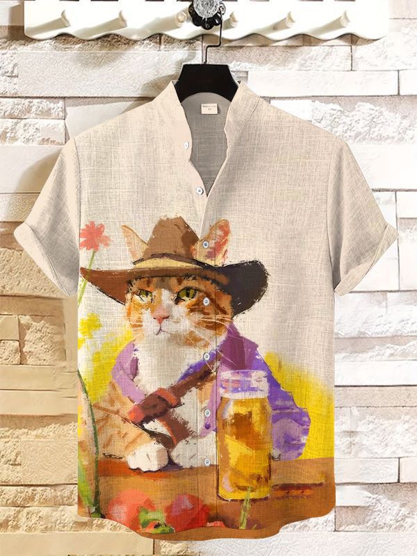 Retro Fashion Anthropomorphic Animal Short Sleeve Shirt