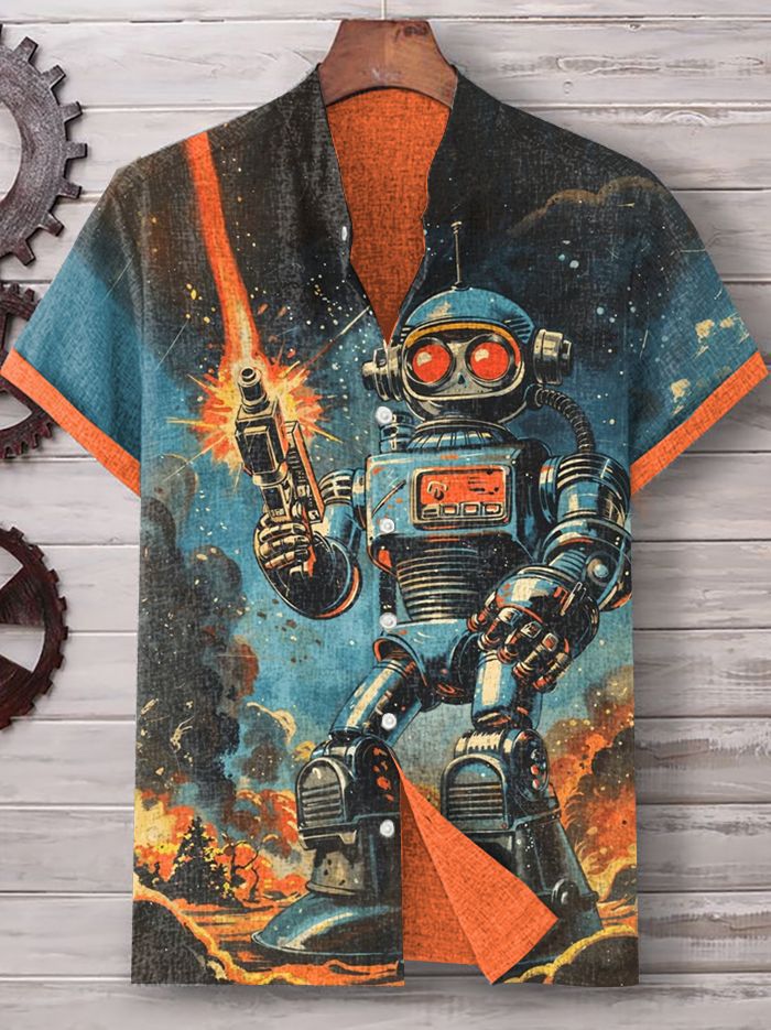 Men's Vintage Space Astronaut Short Sleeve Shirt