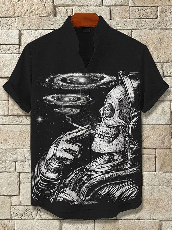 Men's Retro Dark Skull Casual Short Sleeve Shirt