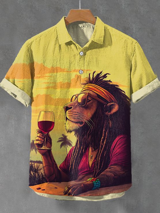 Men's Hippie Lion Animal Graphic Art Print Shirt