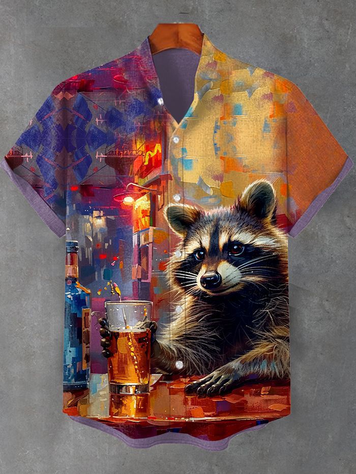 Men's Raccoon Animal Graphic Art Print Shirt