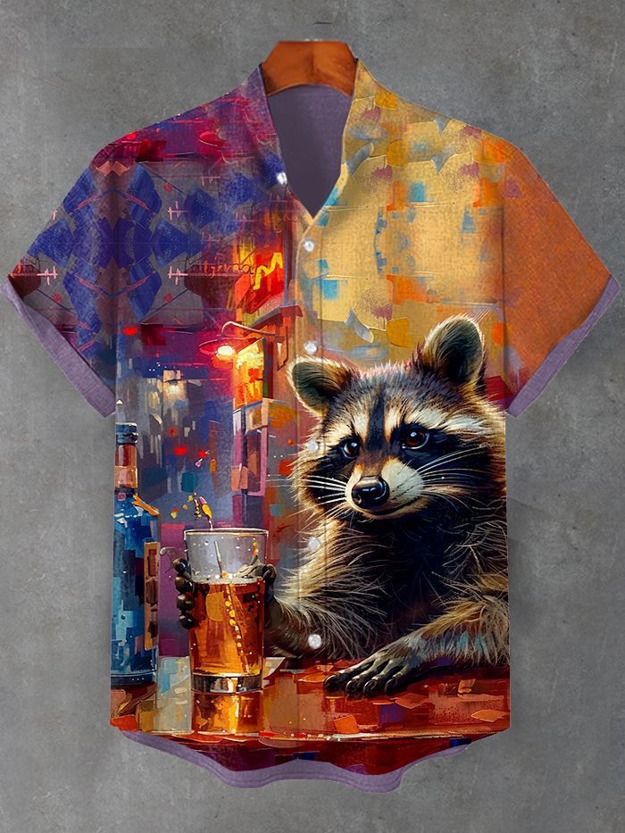 Men's Raccoon Animal Graphic Art Print Shirt