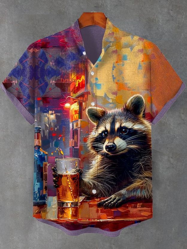 Men's Raccoon Animal Graphic Art Print Shirt