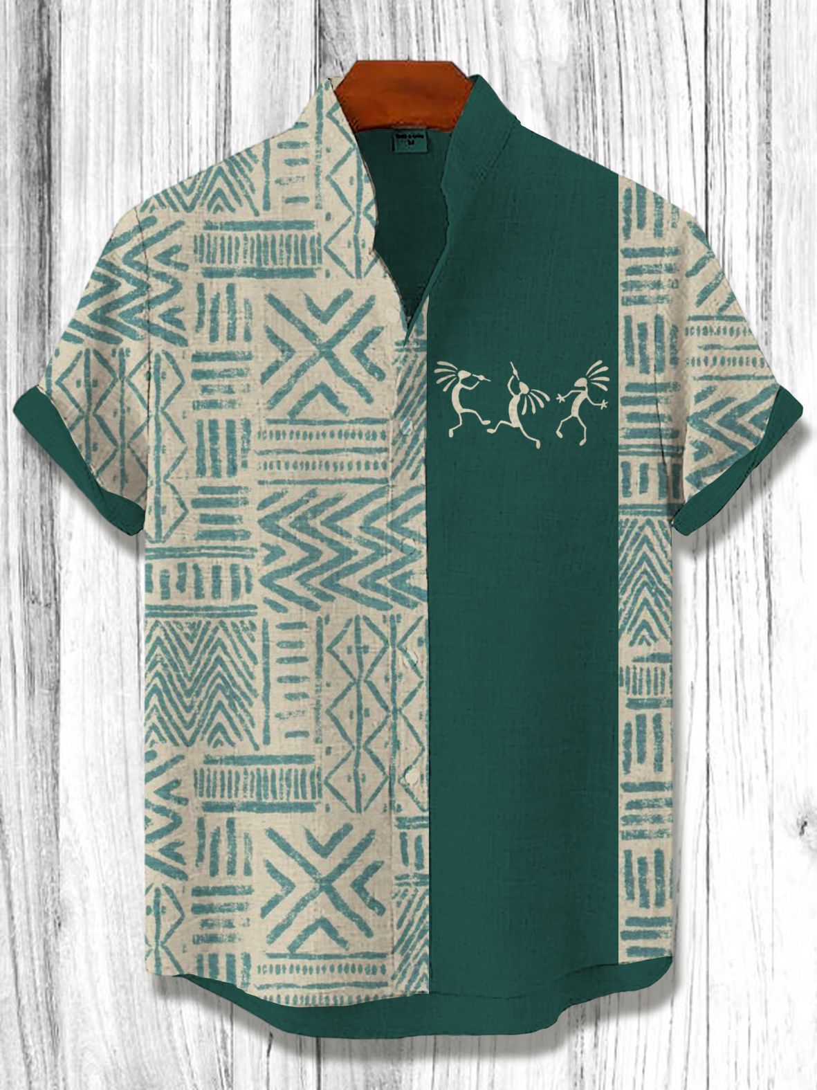 Men's Ethnic Color Block Graphic Print Short Sleeve Shirt