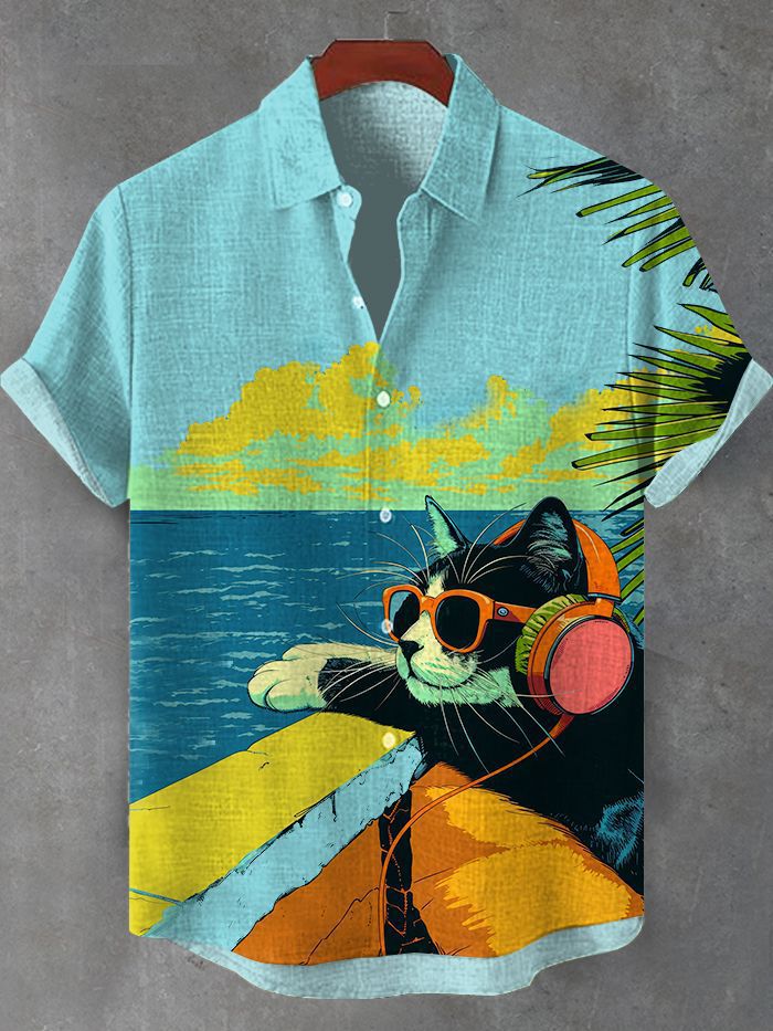 Men's Hawaiian Animal Print Short Sleeve Shirt
