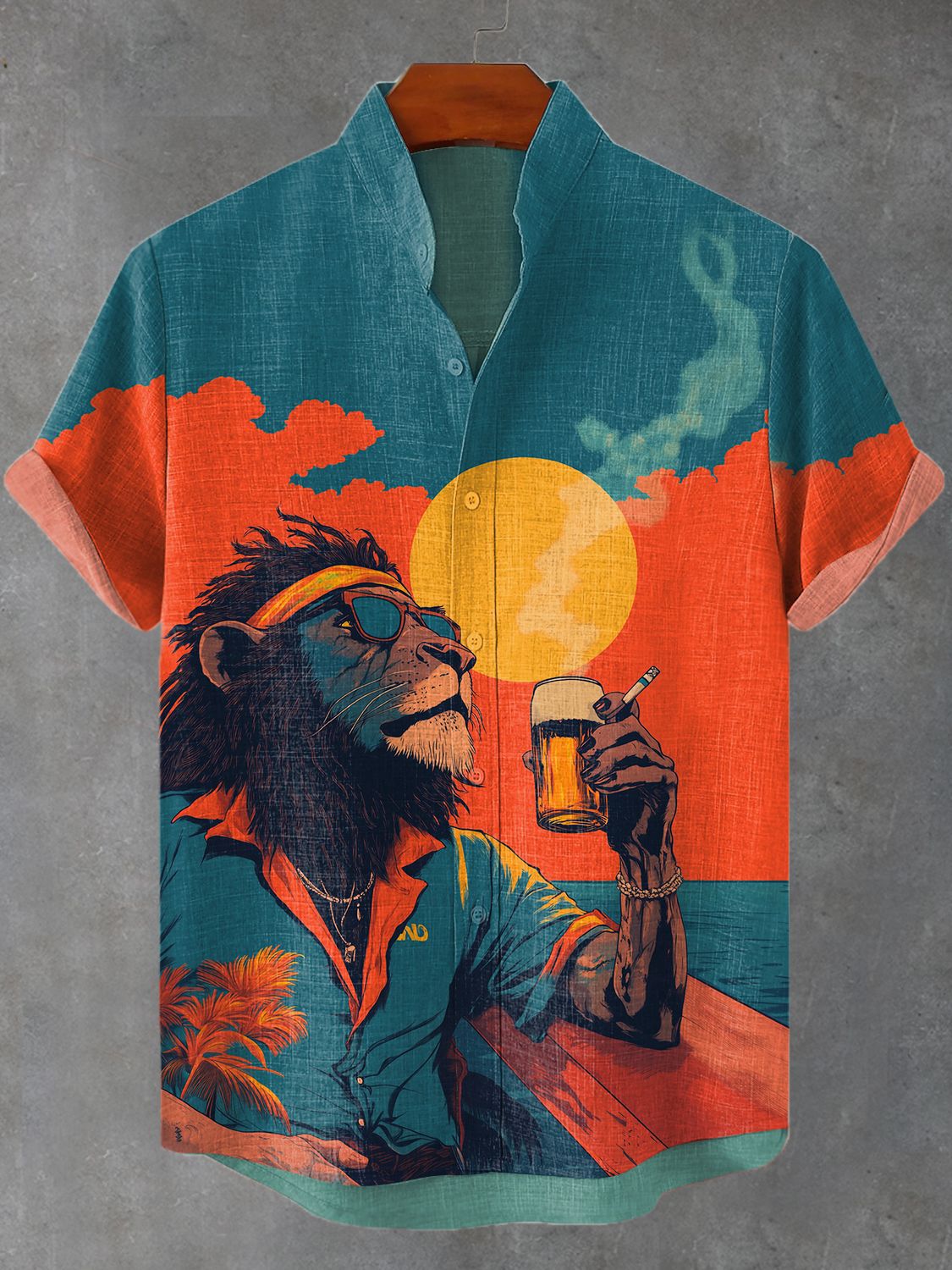 Men's Hawaiian Lion Animal Graphic Art Print Shirt
