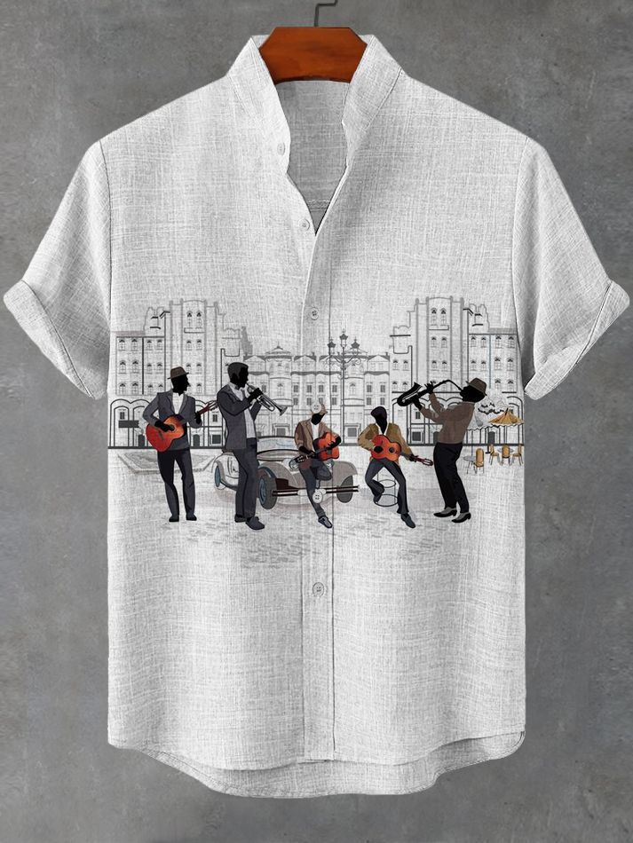 Men's Retro Classic Music Casual Short Sleeve Shirt