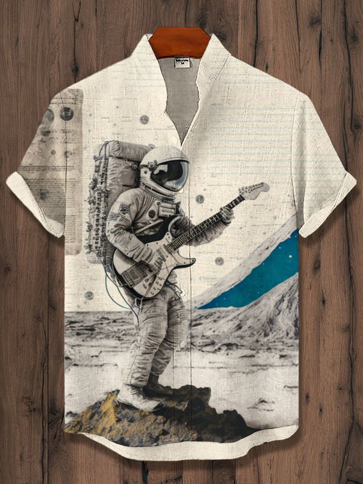 Men's Vintage Space Astronaut Playing Guitar Short Sleeve Shirt
