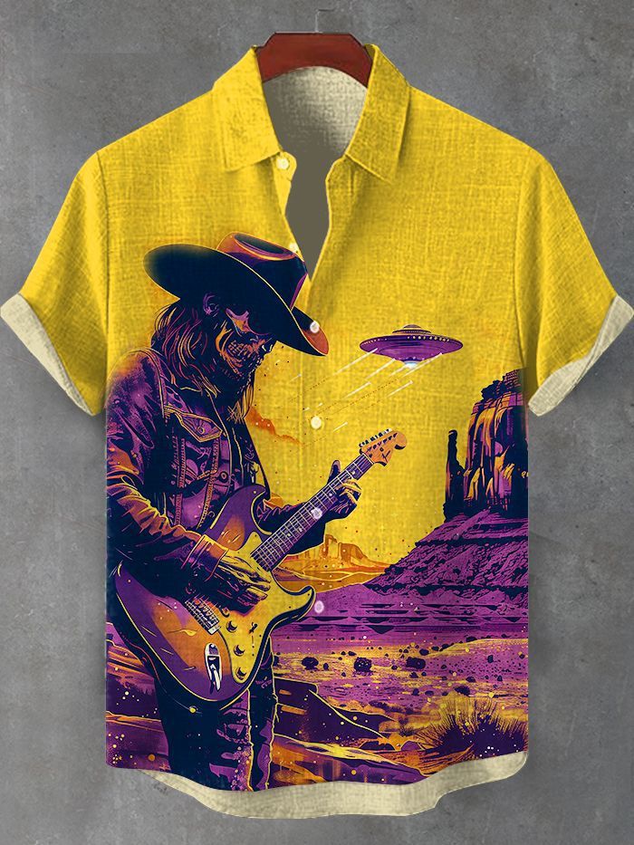 Stylish Blue Print Cotton Linen Shirt